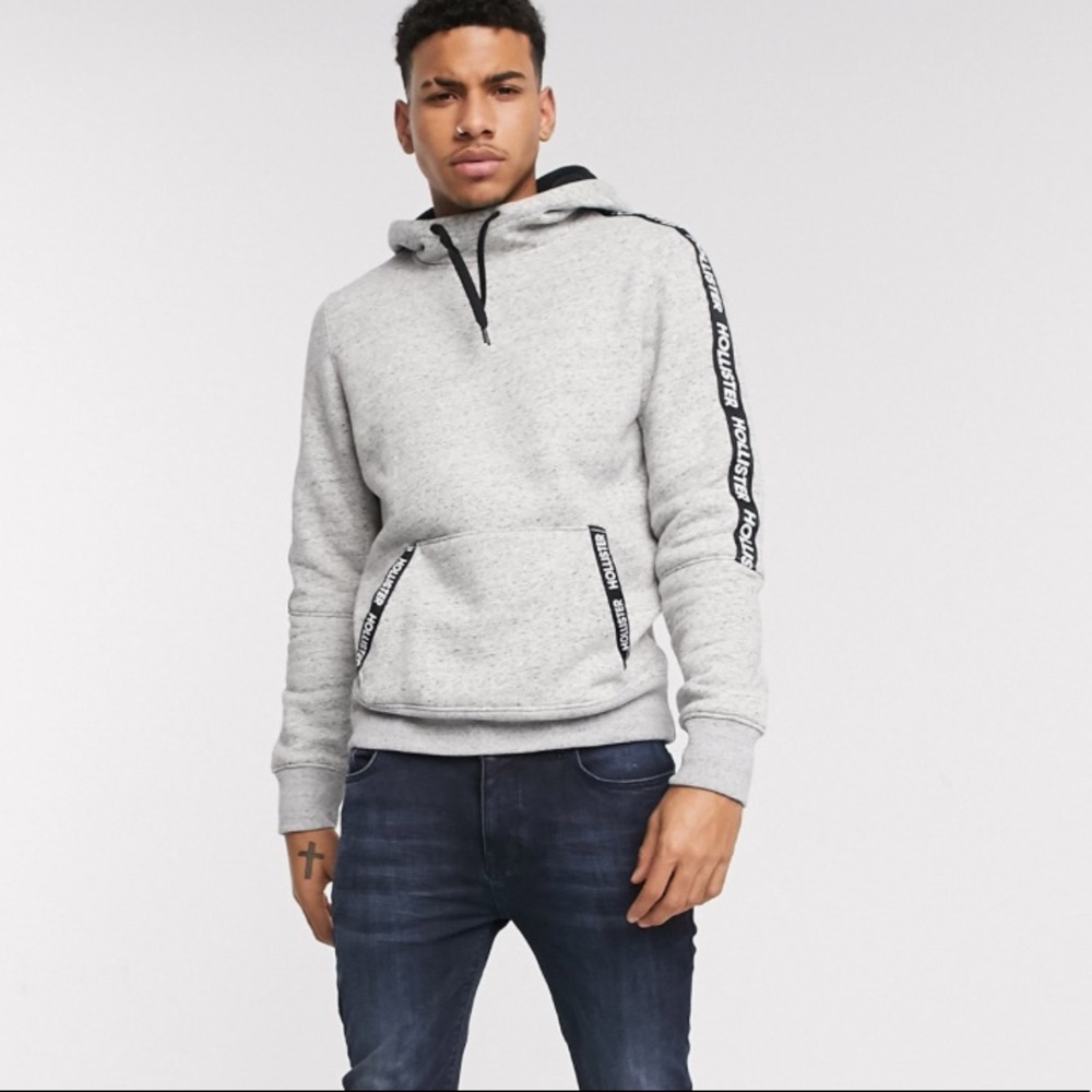 COPY - HOLLISTER TAPED LOGO HOODIE GREY